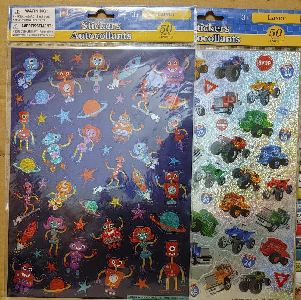 Greenbrier International Glitter Laser Stickers – Trucks & Robot – Lot Of 2
