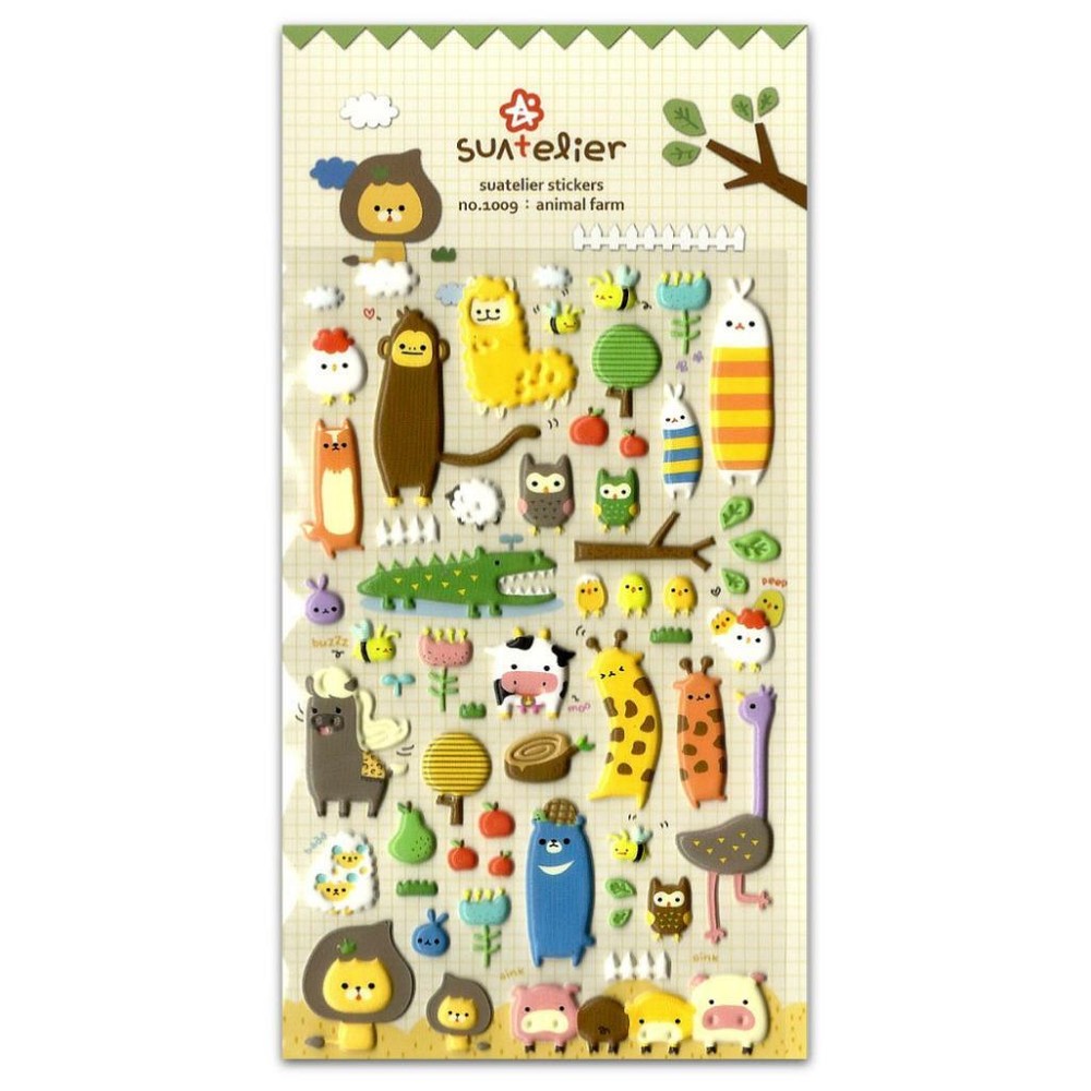 CUTE ANIMAL FARM STICKERS Cartoon Cow Pig Owl Fox Puffy Craft Scrapbook Sticker