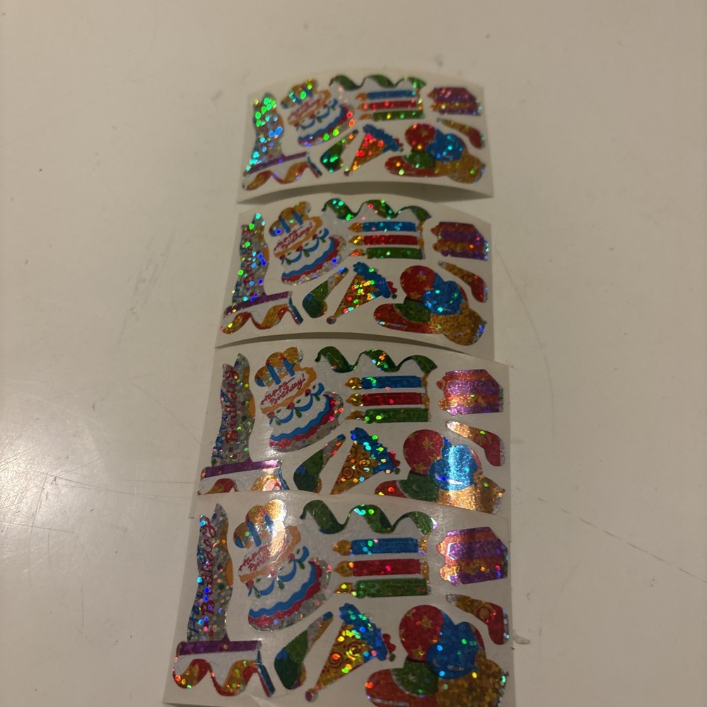 Vtg 1980s stickers Hambly Studios Mylar Foil Shiny Birthday Stickers Set 4(a21