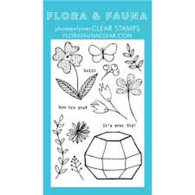 FLORA N FAUNA Clear Cling Stamps OCTAGON GREENHOUSE Stamps