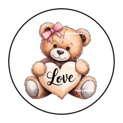 TEDDY BEAR LOVE VALENTINES ENVELOPE SEALS LABELS STICKERS 1.5″ ROUND FAVORS (30)