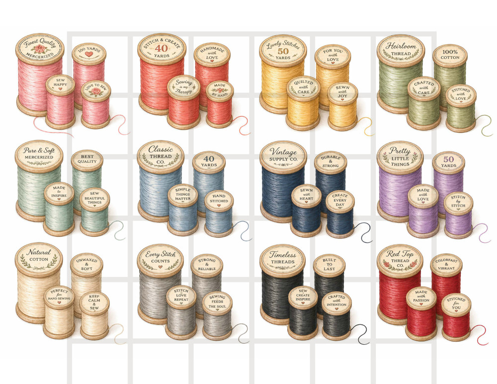 1 Pg Vtg Sewing Thread Card Toppers Junk Journal Supplies Scrapbook Ephemera