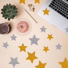 100 PCS Glitter Foam Stickers Gold Silver Foam Star Stickers Self Adhesive Glitt
