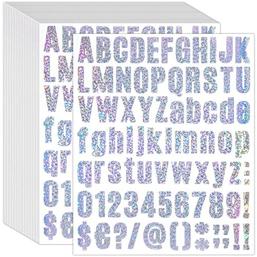 1944 Pcs 24 Sheets Glitter Letters Stickers Holographic Number Stickers Blue