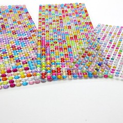 3 Sheet Mixed Color Bling Round Rhinestones Gems Self-Adhesive Sticker Flat Back