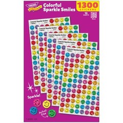 Multicolor Sparkly Smiley Face Stickers 1300 Pack Acid Free Classroom Incentives