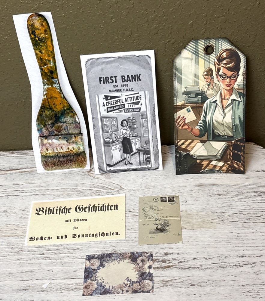 6Pc Vtg Ephemera Pack For Scrapbook Junk Journal Mixed Media Crafts Card Toppers