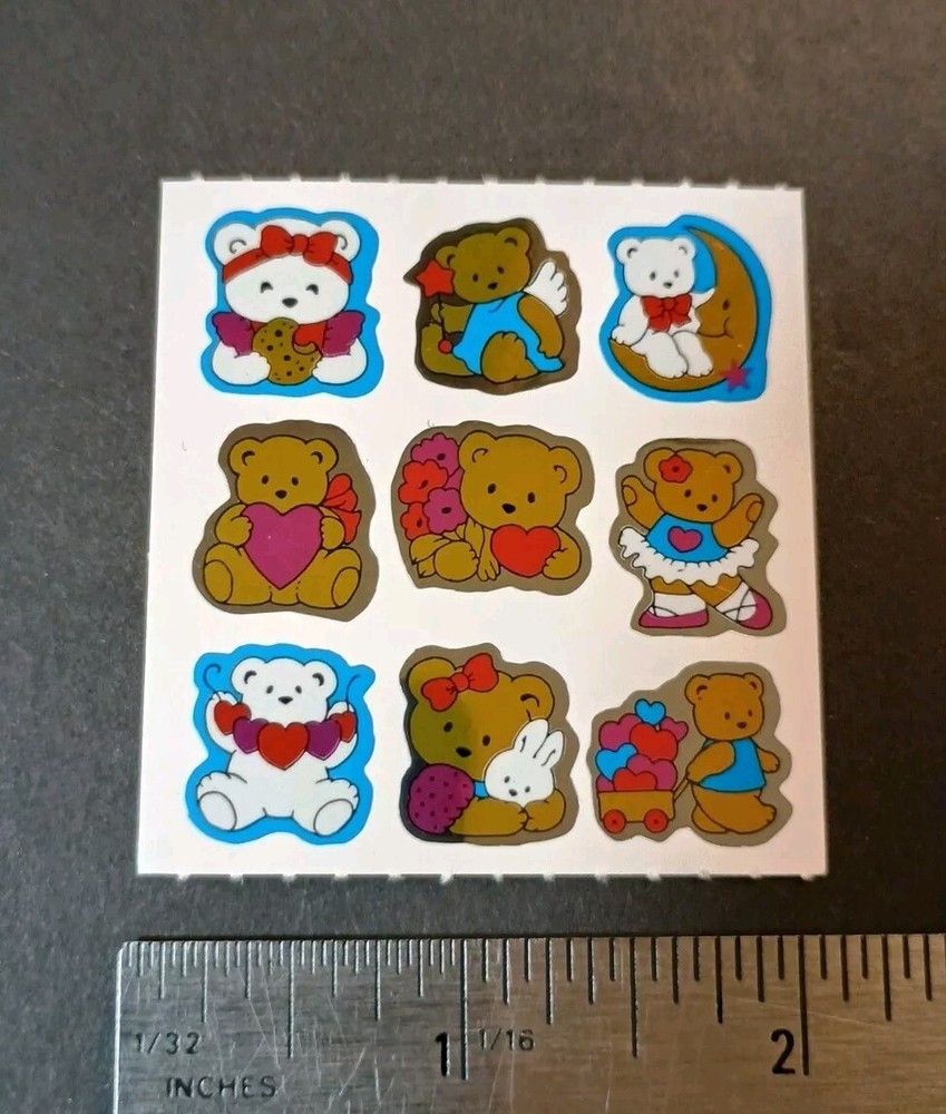 Vintage Stickers Bears Hearts Foil Mylar Sticker Mod VTG 80s 90s