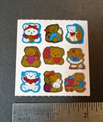Vintage Stickers Bears Hearts Foil Mylar Sticker Mod VTG 80s 90s