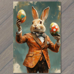 STICKER Stylish Bunny Rabbit Juggling Colorful Easter Eggs Elegant Outfit Suit