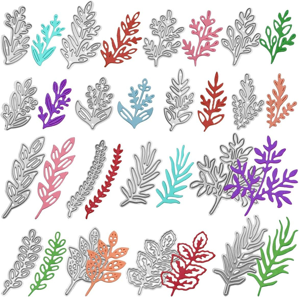 16 Pcs Leaf Metal Die Cuts & Embossing Stencils for Card Making – Carbon Steel C