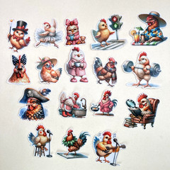 Chicken Rooster Stickers Scrapbooking Collage Junk Journal Cards