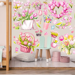 16 Sheets Pink Tulip Spring Rub on Transfers for Crafts 6X6 Inch Flower Rub on T