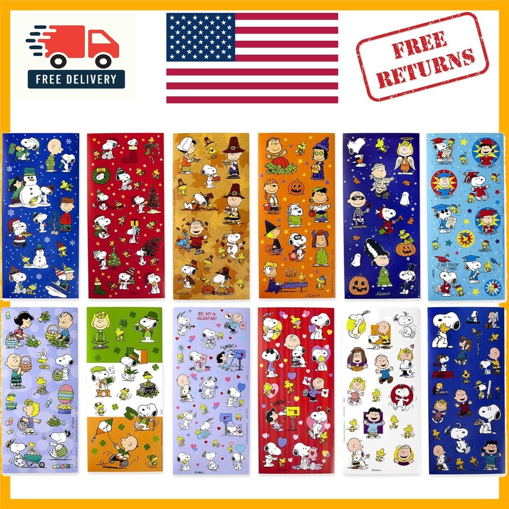 Exclusive 12 Sheet Peanuts Sticker Collection – Perfect for Holidays & Crafts