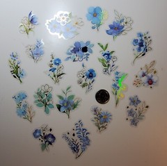 Blue Floral Stickers- 40 stickers- 2 ea of 20 images with gold accents.Good Mood