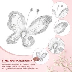 12Pcs Butterflies for Crafts, 2.2″ Organza Butterflies, Silver