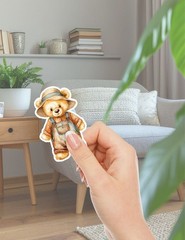 Teddy Bear in Overalls Die Cut Vinyl Stickers Scrapbooking Laptop Waterbottle