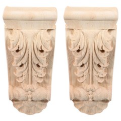 2Pcs Decorative Wooden Carved Applique Corner Moulding Trim for Home Decor