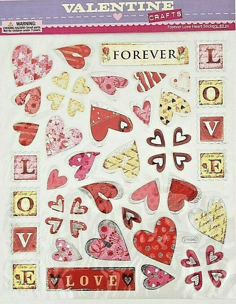 VALENTINE CRAFTS Forever Love HEART STICKERS – 49 pcs