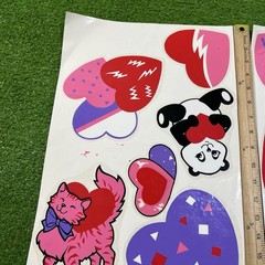 Vtg 80s Girls Window Stickers Presto Stik Vinyl Decals Valentines Day Hearts Cat