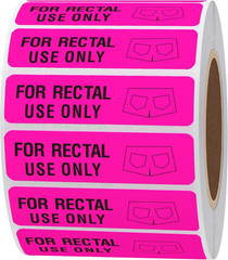 for Rectal Use Only Stickers 1.5″ X 0.375″ Fluorescent Red Stickers