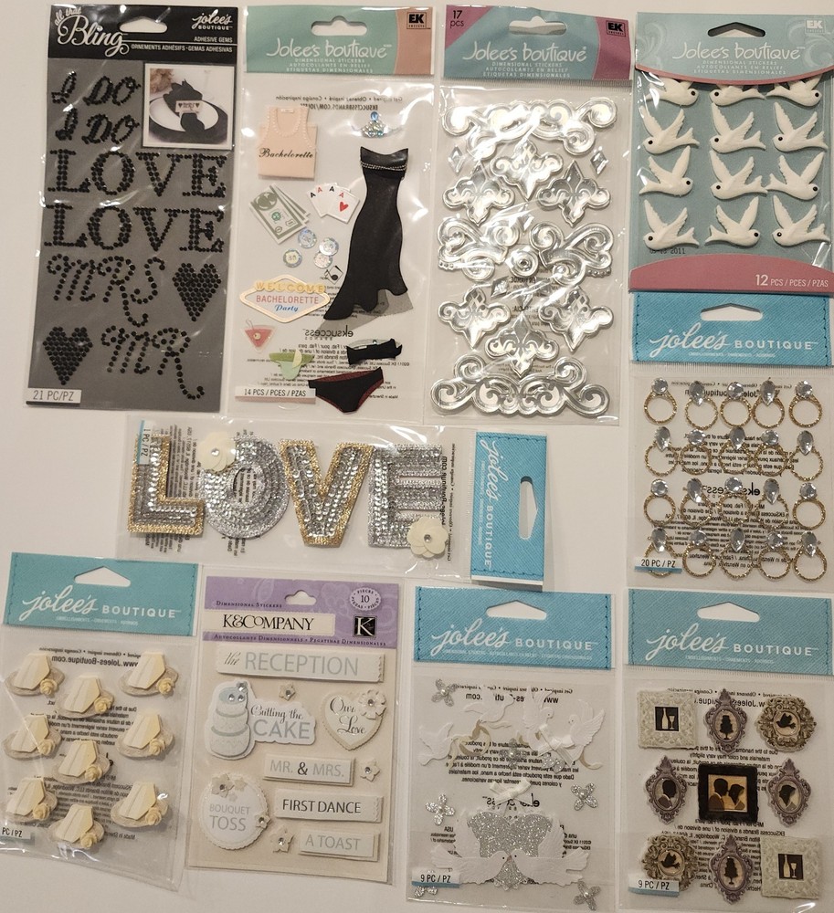 Lot Of 10 JOLEE’S BOUTIQUE K&Co Dimensional Scrapbooking Stickers WEDDING