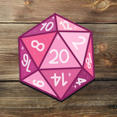 Pink D20 Dice Sticker – Cute Vinyl DnD Decal for RPG Tabletop Gamers & More