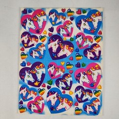 Vintage Lisa Frank Sticker Sheet Unicorns in Hearts S168 1990s 4.5×6″