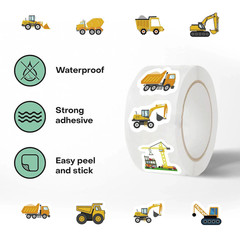 500pcs Construction Vehicle Sticker Roll Kids Reward Labels Toy Stickers – NEW