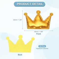50Pcs Crown Appliques Sew on Patches, Shiny Crown Charm, Gold