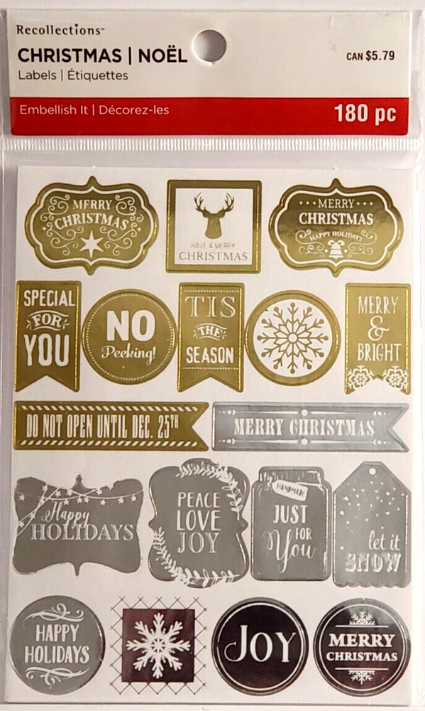Recollections Christmas GOLD & SILVER FOIL Labels, 180 pcs