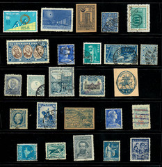 25 Blue Teal Indigo Worldwide Used Stamps Color Lot — Crafts Art (WM243)