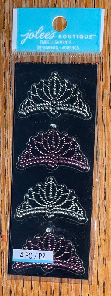 Jolees Mini Princess Tiara Bling Pink Silver Crowns Queen Scrapbook Stickers 4×2
