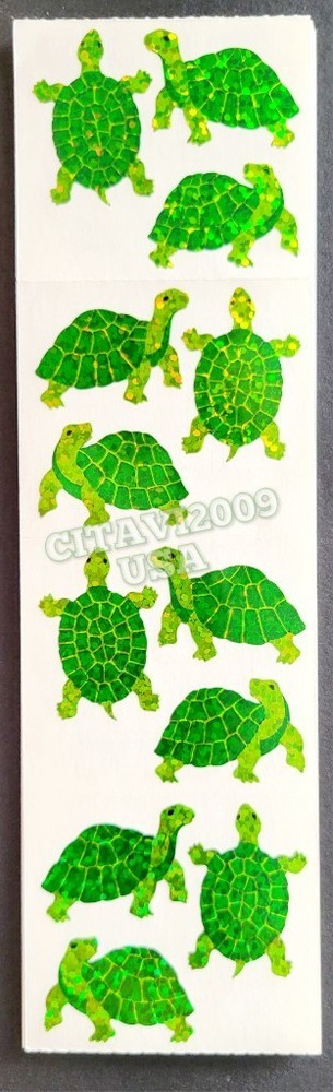HAMBLY STUDIOS STICKERS PRISMATIC /GLITTER *GREEN TURTLES * RARE VINTAGE