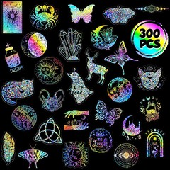 300Pcs Holographic Stickers, Waterproof Colorful Butterfly and Magic World Resin