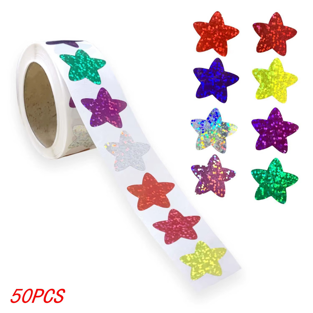 50-500Pcs Colorful Star Stickers for Kids Reward School Classroom Adhesive Holog