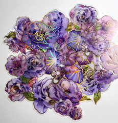 Purple Floral Stickers Gold Foil Clear Acetate Junk Journal Scrapbook 16pc