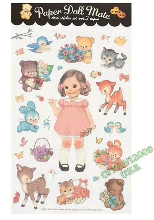 PAPER DOLL MATE DECO STICKER SET 6 PCS. AFROCAT BOY GIRL DOLL STICKERS #2