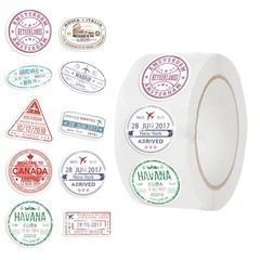 Cute Passport Stamp Series Roll Stickers (500 Pcs/Roll) – PVC Decorative Decals