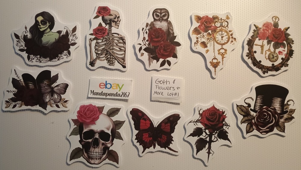 Goth Flowers + More -Stickers -10 PCs – 5 styles available! See Description