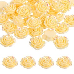 20mm Resin Rose Flatback Charm, 40Pcs Cabochon Embellishment, Shiny Light Yellow