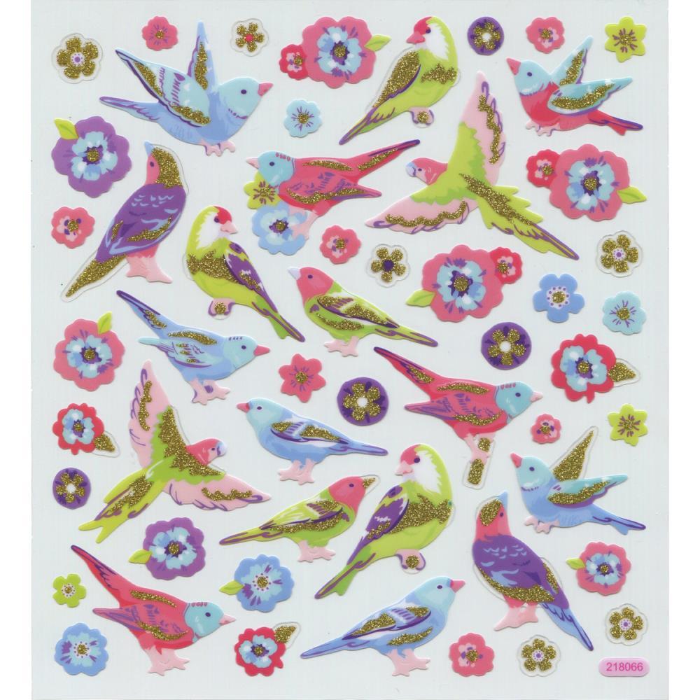 Scrapbooking Crafts Stickers Sticker King Birds Flowers Glitter Parrot Purple