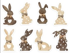 40 PCs ~1×1.2” Adorable Brown Easter Bunny Stickers Decorations 8 Designs