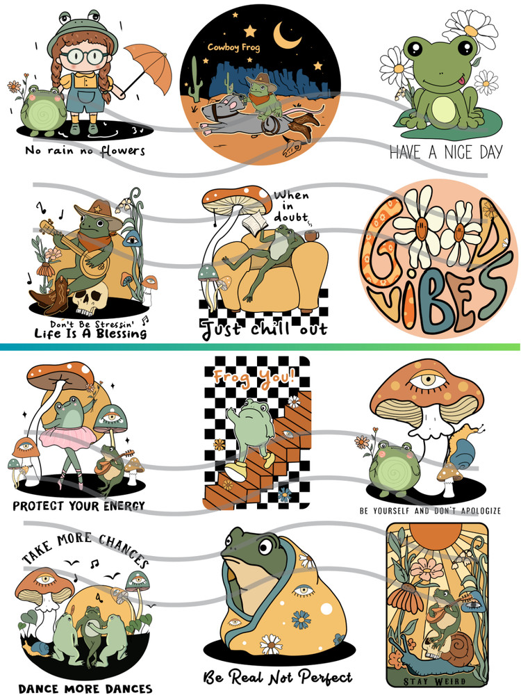 12 Retro Frogs Collage Sheet Supplies For Scrapbook Junk Journal Card Toppers