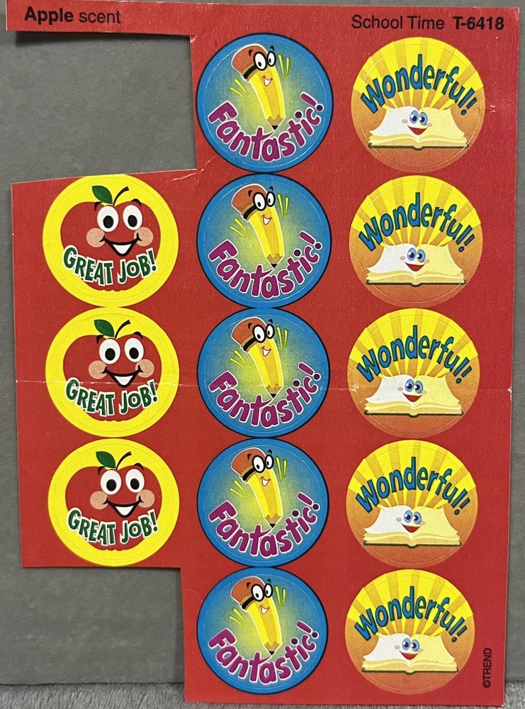 Rare Vintage Reward Stickers Scratch N And Sniff Trend Apple Scent School Time