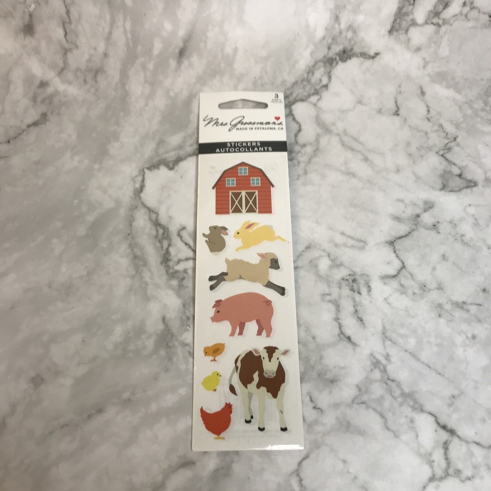 Mrs. Grossman’s Stickers – On the Farm – Barn, Sheep, Pig, Cow, Chick – 3 Sheets