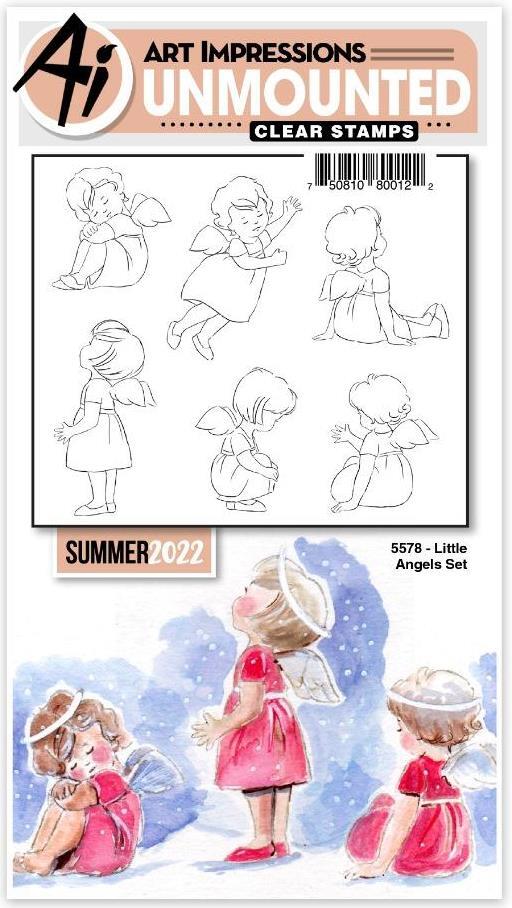 New ART IMPRESSIONS clear rubber stamp watercolor LITTLE ANGELS SET free USA shp