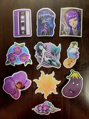 STICKERS x 10 Purple Inspiration Mermaid Flowers Sun Orchid Tape Eggplant 32A7