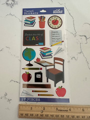 Sticko Themed Sticker 17PC Classroom Needs Books Desk Apple Clock Globe Pencil