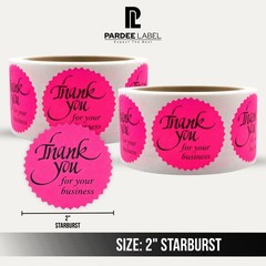 Thank You for Your Business Stickers 2” Starburst Neon Pink | 250 Roll